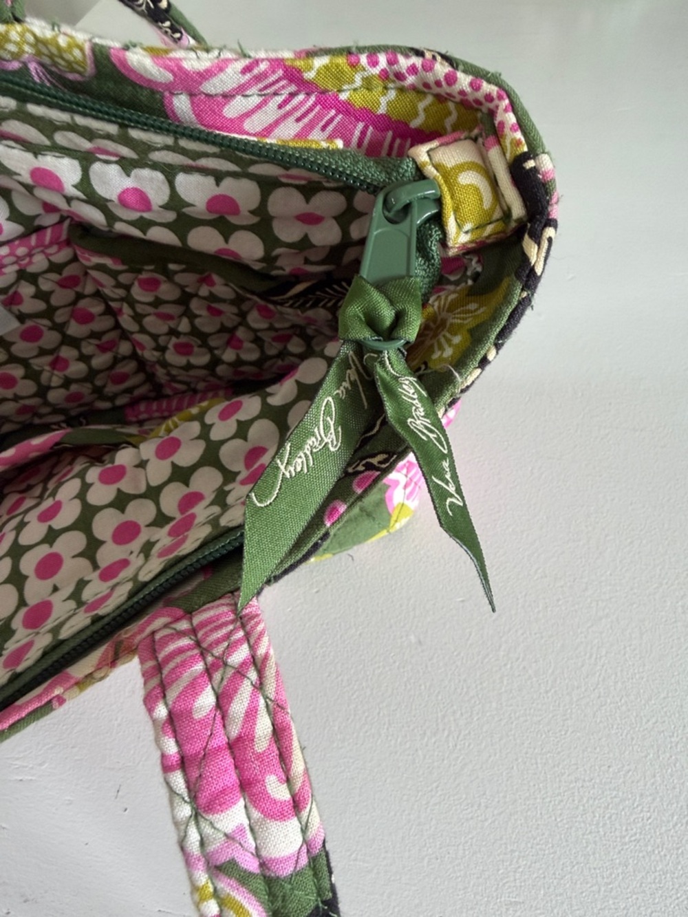 Vera Bradley Green Quilted Tote with Pink Floral Pattern - Picture 4 of 5